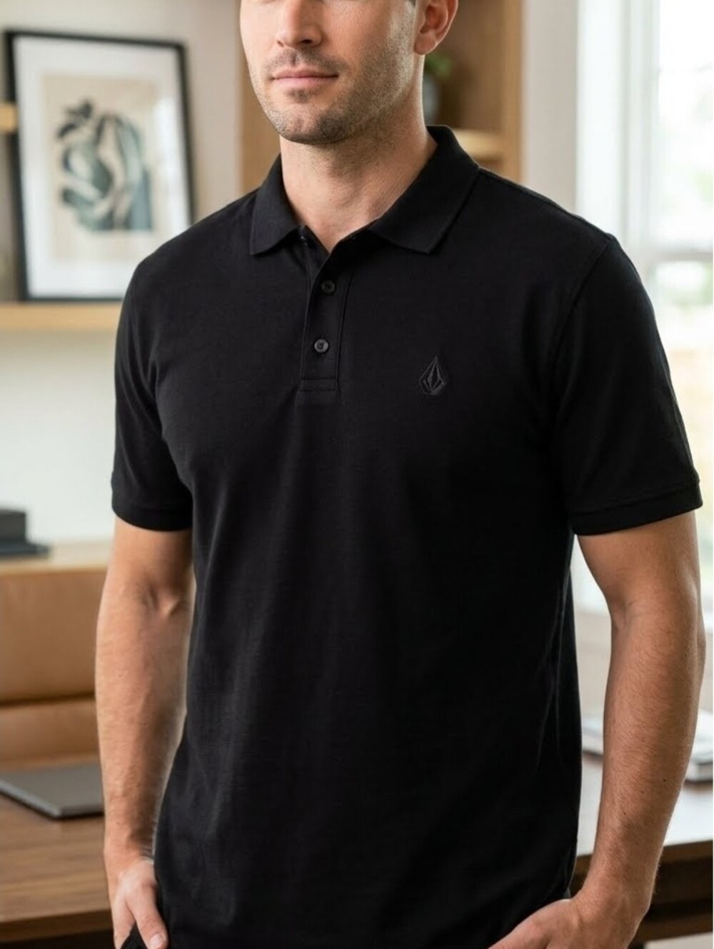 Volcom Solid Black Short Sleeve Logo  Polo Shirt Size XL